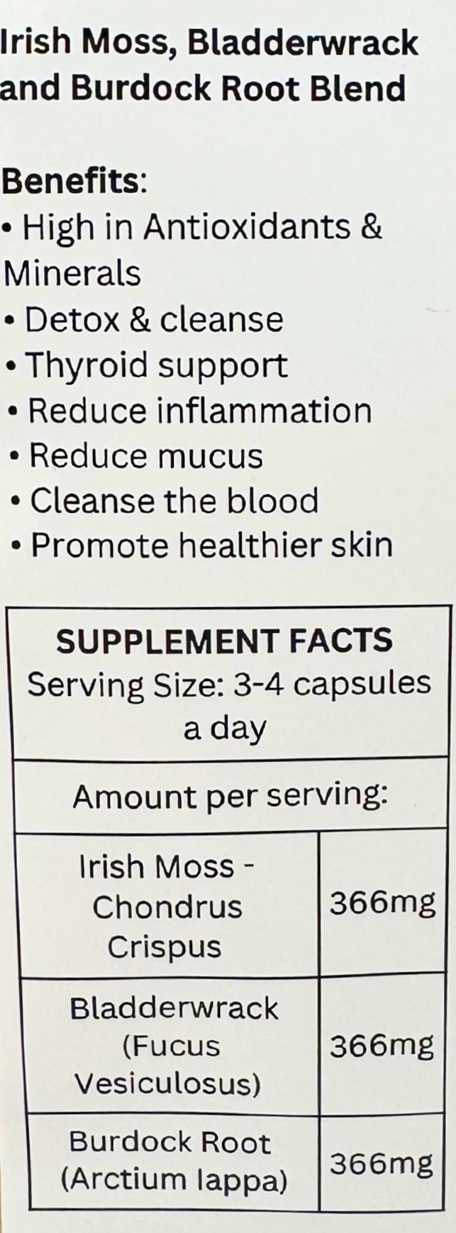 Irish Moss, Bladderwrack & Burdock Root Capsules
